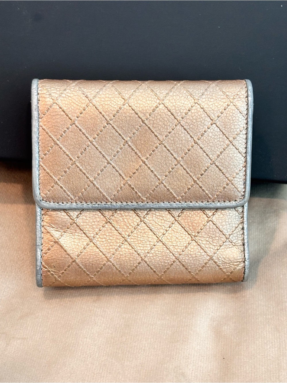 CHANEL Metallic Calfskin Bicolor Diamond Stitch Trifold Compact Wallet - Picture 5 of 16